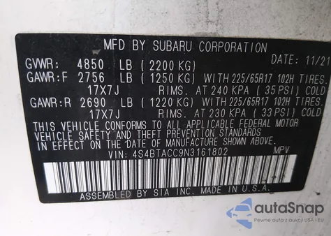 2022 Subaru Outback Premium from USA, damaged, VIN 4S4BTACC9N3161802
